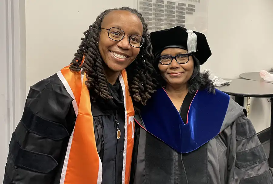 Dr. Shaundra Cunningham with her advisor Dr. Madhuri Sharma at UTK Geography Commencement